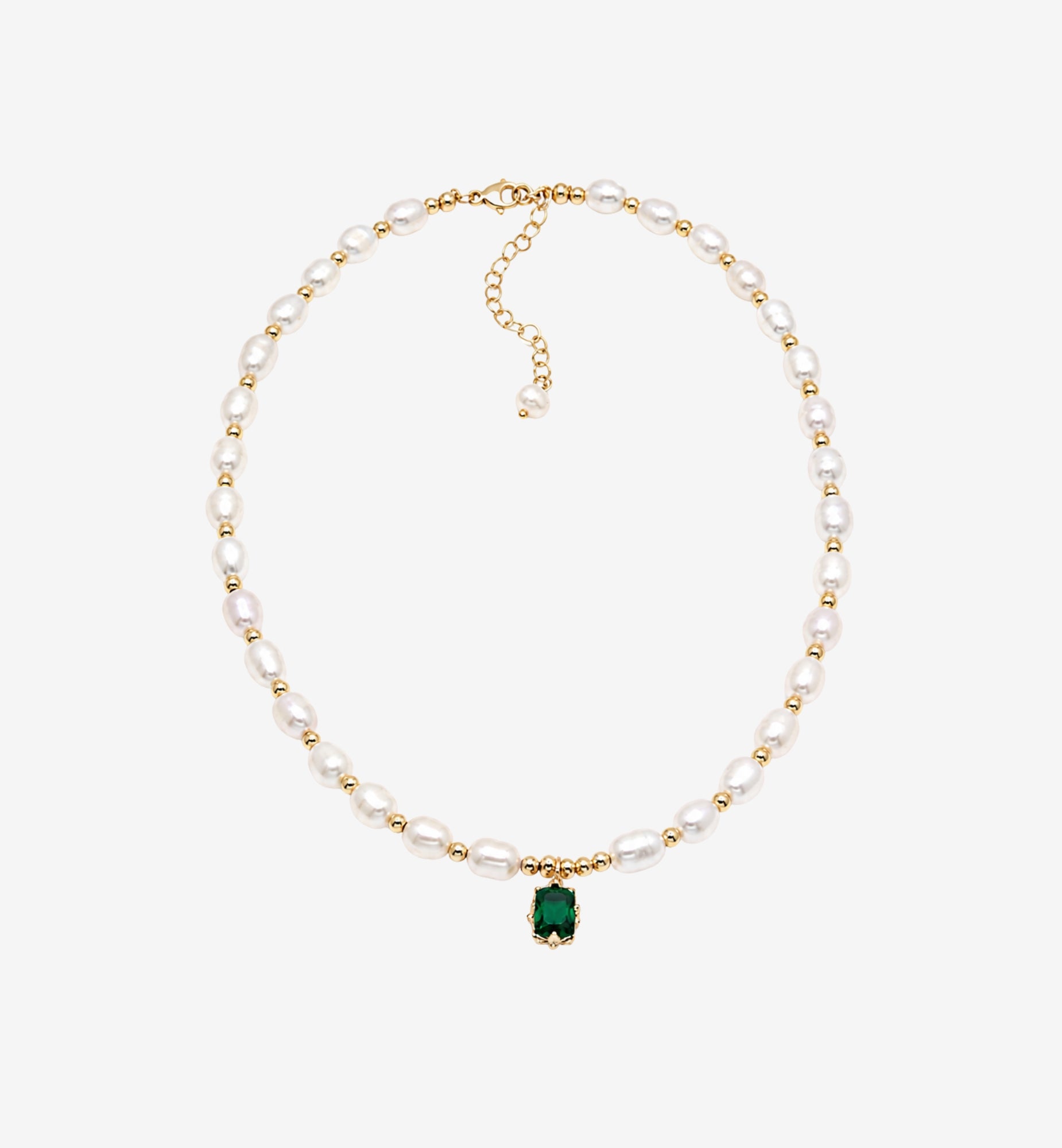 Shinju Pearl Necklace with Green Stone