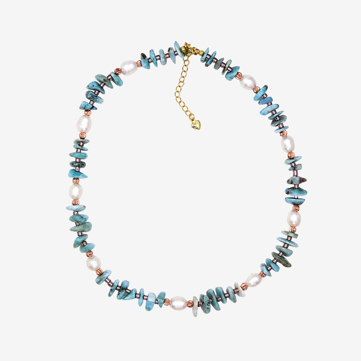 Shinju Pearl and Aqua Larimar Stone Necklace