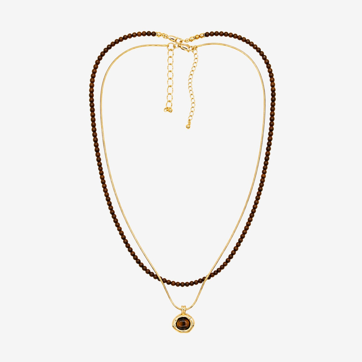 Nekomeishi Tiger's Eye Beads and Gold chain Pendant
