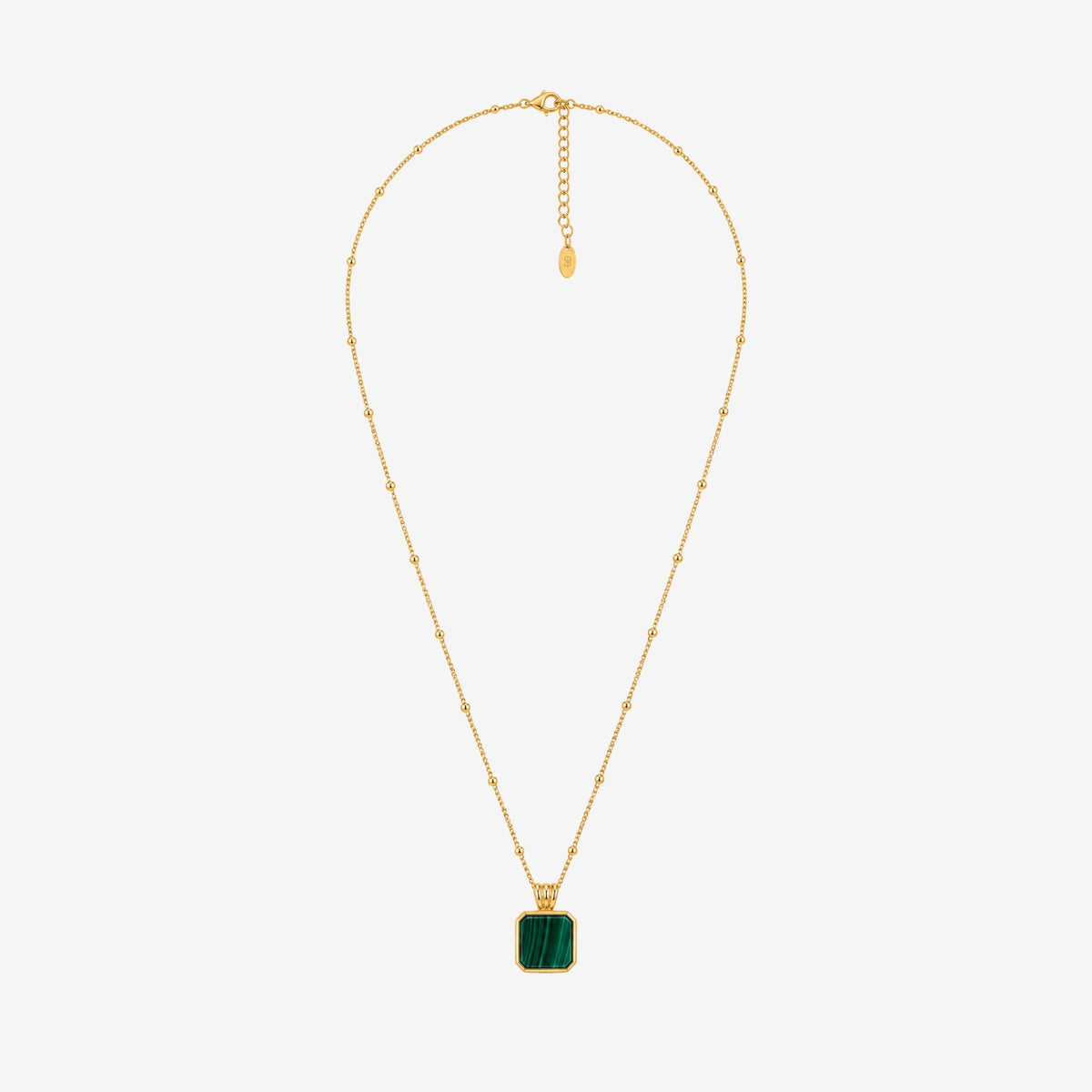 Shikaku Solid 925 silver with 18K Gold Vermeil and Malachite Square Necklace