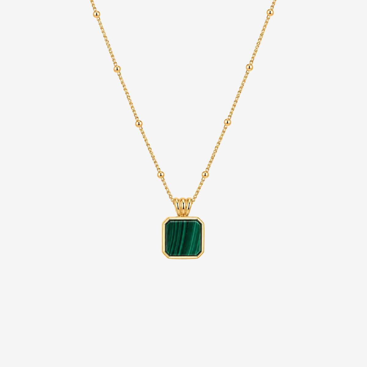Shikaku Solid 925 silver with 18K Gold Vermeil and Malachite Square Necklace
