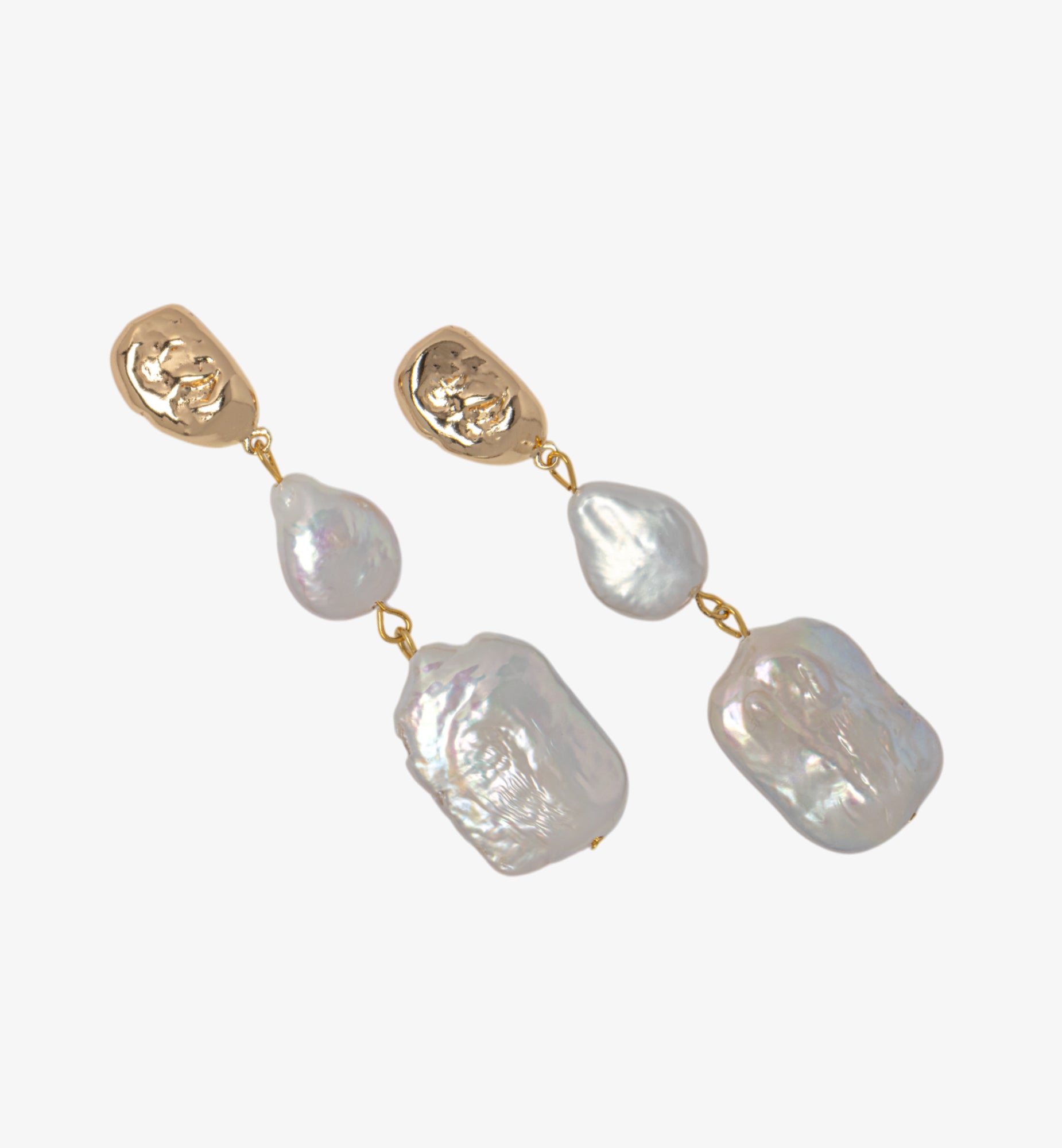 Shinju Gold Square Pearl Earrings + Necklace
