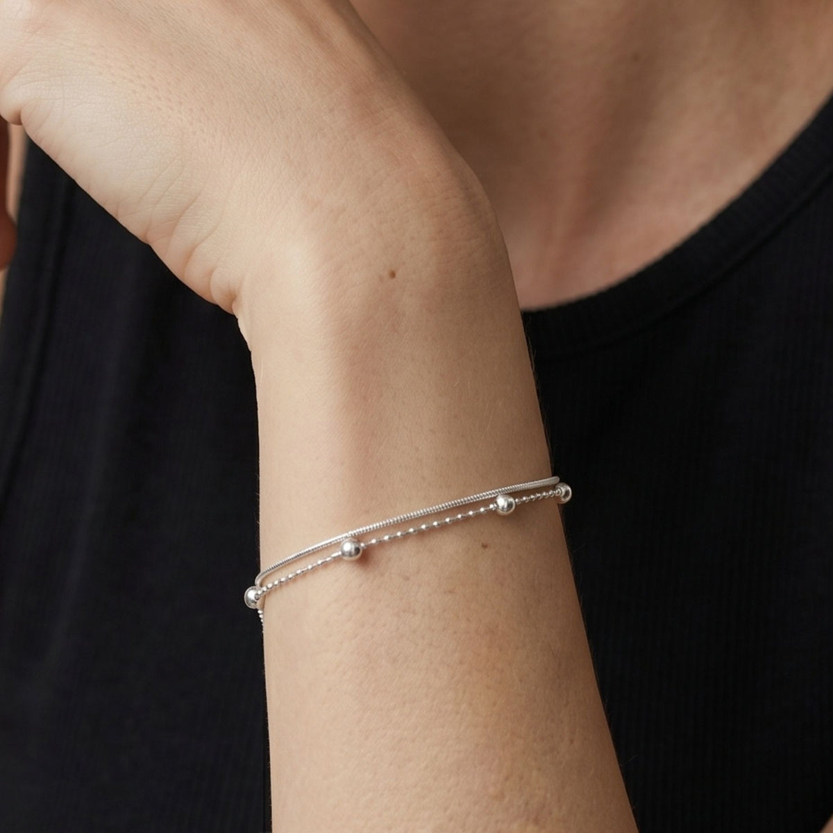 Enso 925 Silver Layered Chain Bracelet