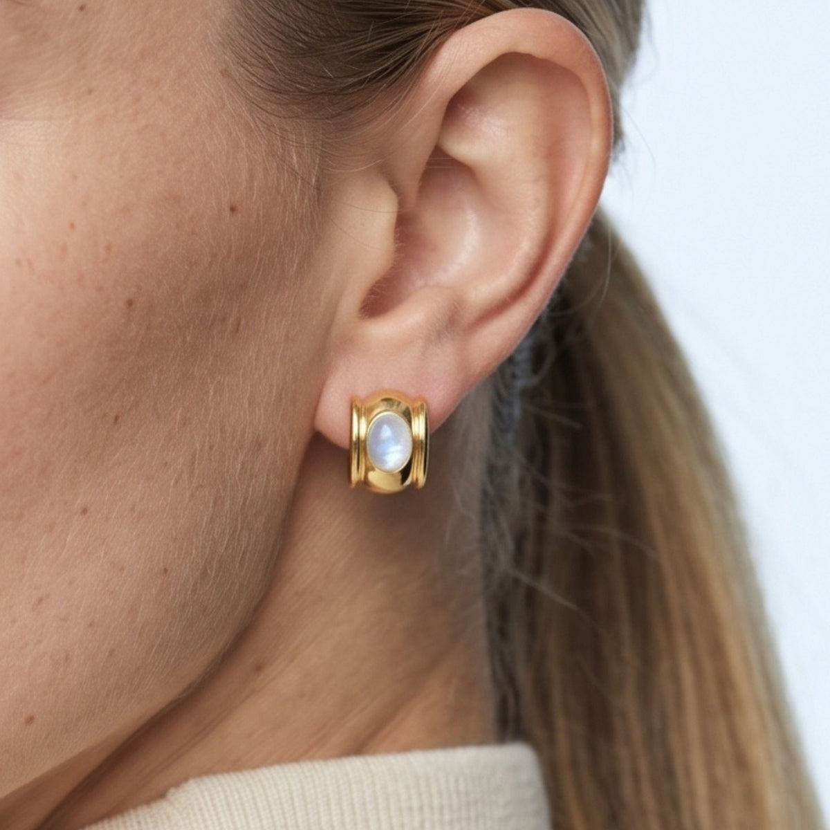 Enso Moonstone Huggie Hoop Earrings