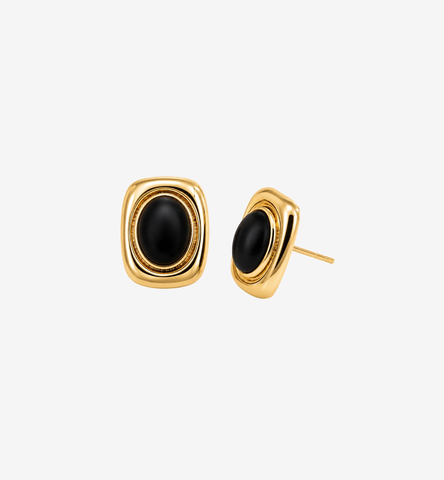 Enso Black Onyx and Gold Stud Earrings