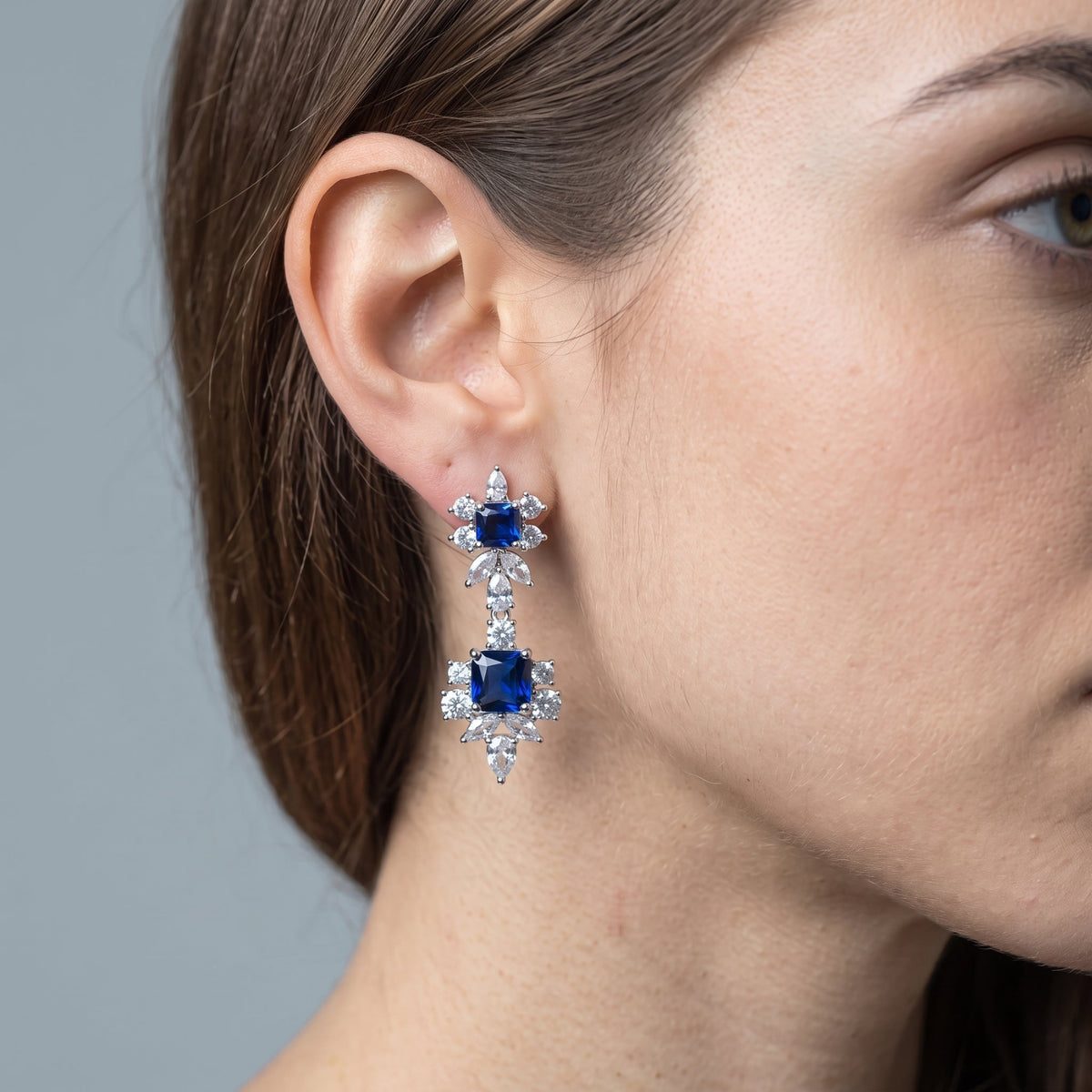 Hanabi Blue and Silver Stone Earrings