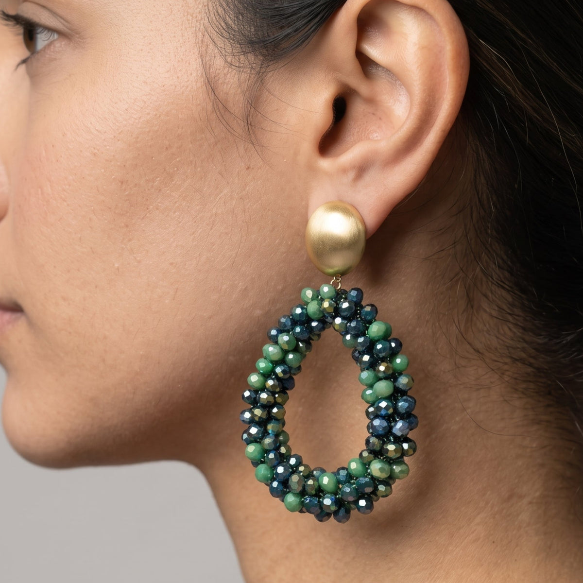 Hanabi Green Glass Bead Statement Earrings