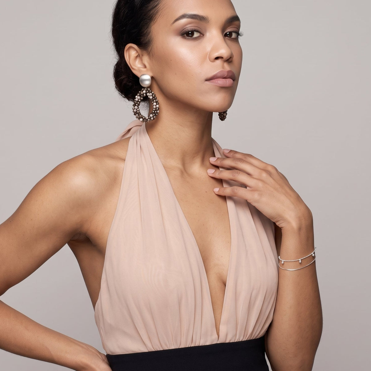 Hanabi Grey Glass Bead Statement Earrings