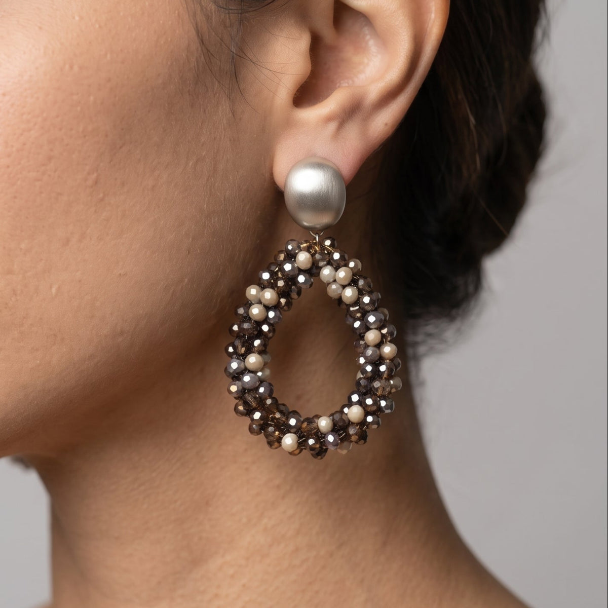 Hanabi Grey Glass Bead Statement Earrings