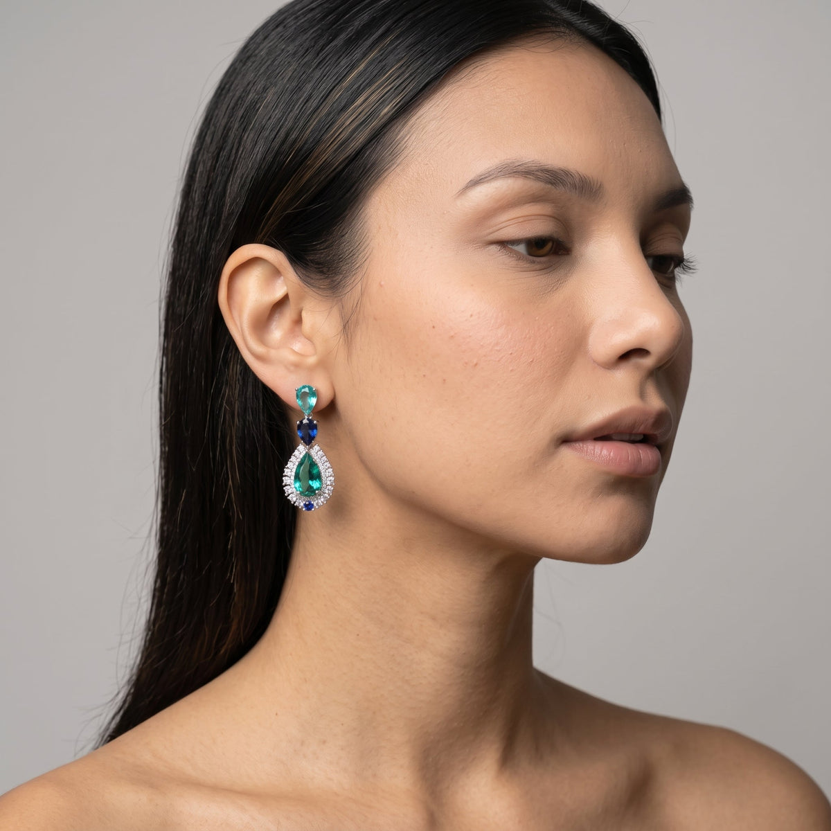 Hanabi Jade and Blue Stone Drop Earrings