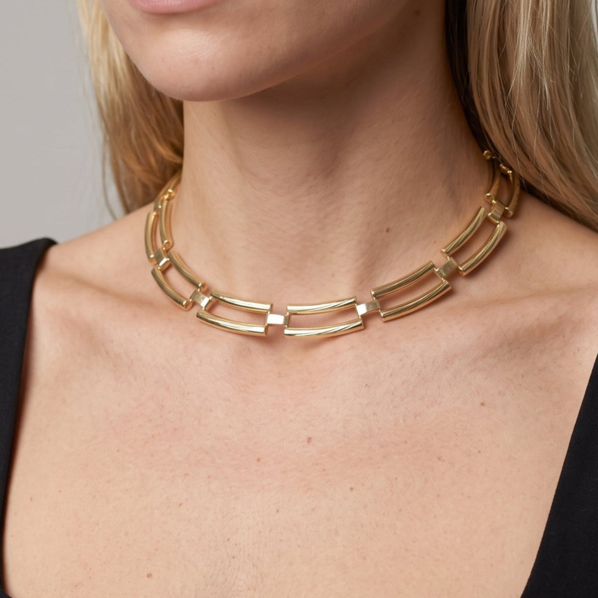 Shikaku Gold Rectangle Link Statement Necklace