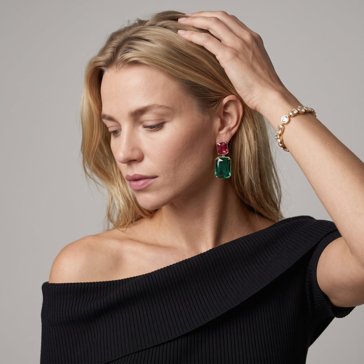 Shikaku Green and Red Stone Earrings
