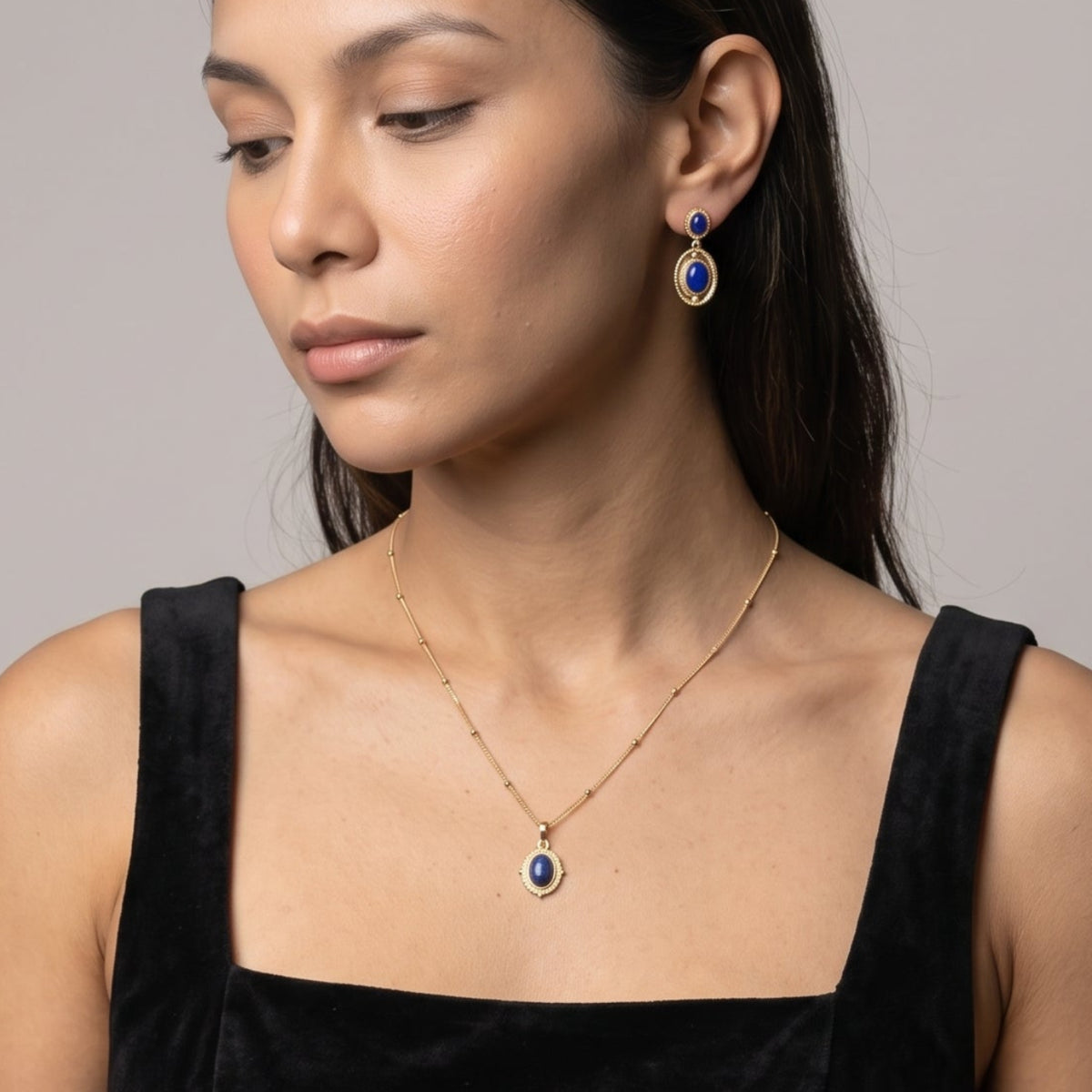 Enso Solid 925 Silver with 18K Gold Vermeil and Lapis Lazuli Stone Drop Earrings