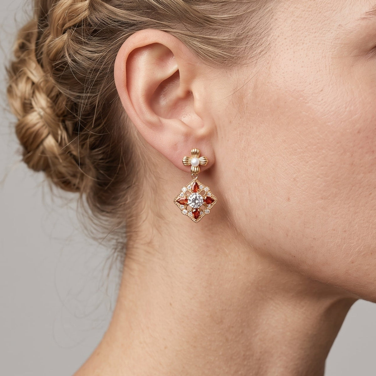 Kinmokusei Solid 925 Silver with 18K Gold Vermeil and Pearl Earrings