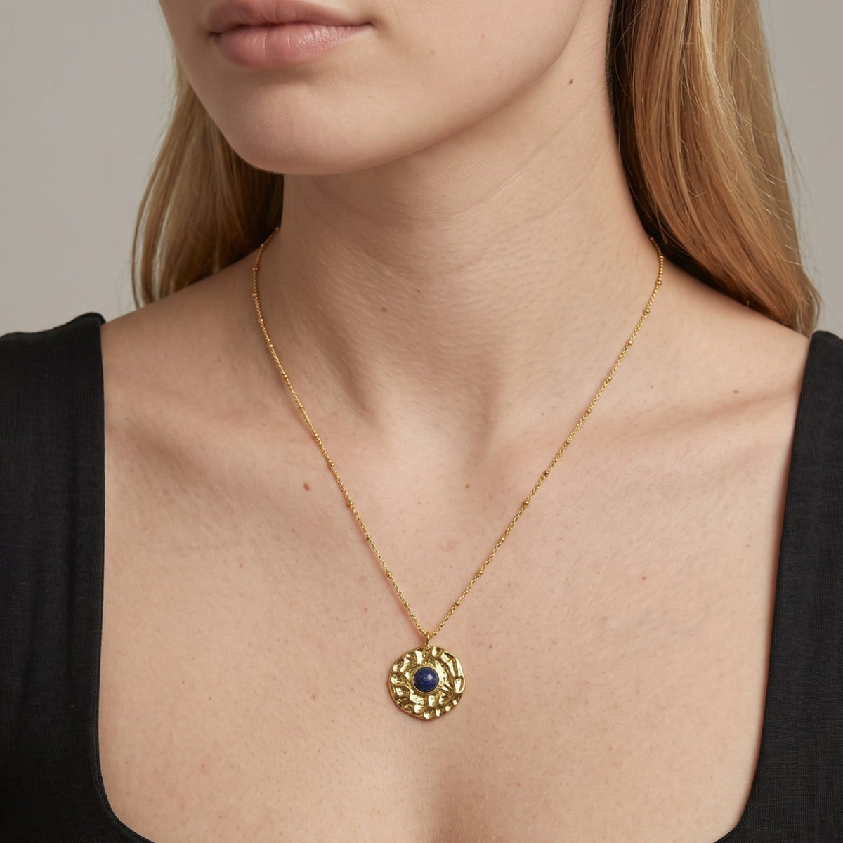 Kin Molten Gold and Navy Stone Pendant Necklace