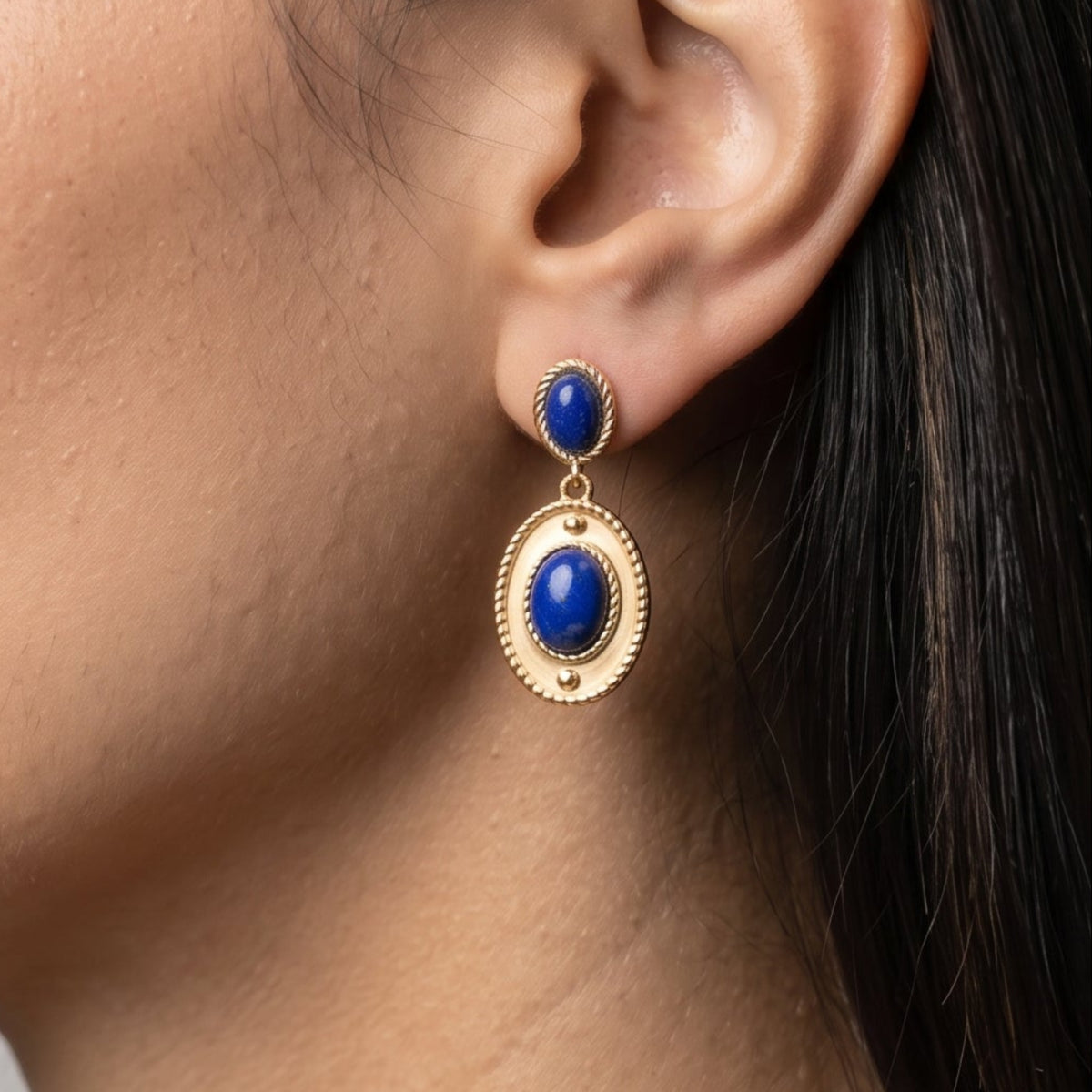 Enso Solid 925 Silver with 18K Gold Vermeil and Lapis Lazuli Stone Drop Earrings