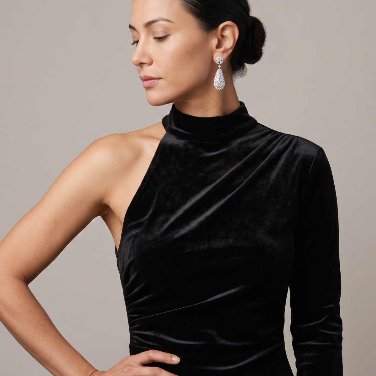 Kinmokusei Stone Floral Silver Drop Statement Earrings
