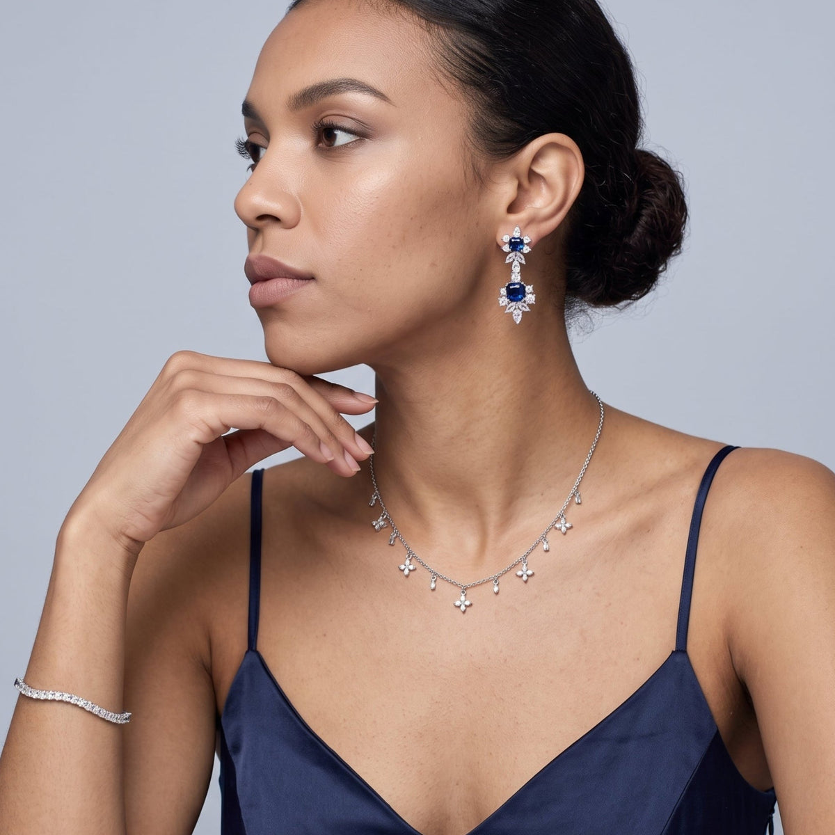 Hanabi Blue and Silver Stone Earrings