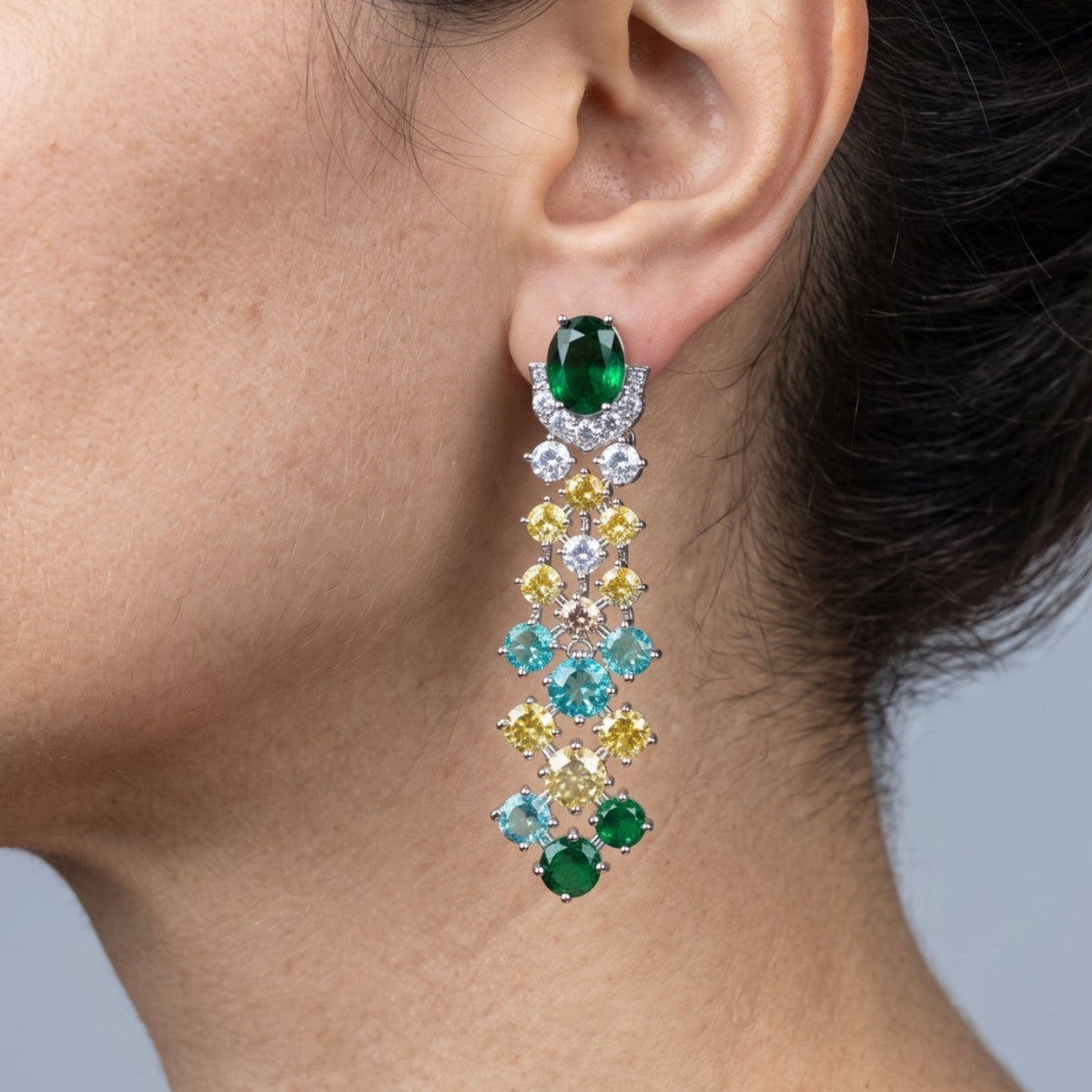 Hanabi Green and Yellow Stone Drop Earrings