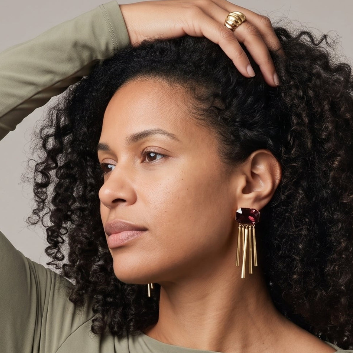 Shikaku Brown Stone Tassel Earrings