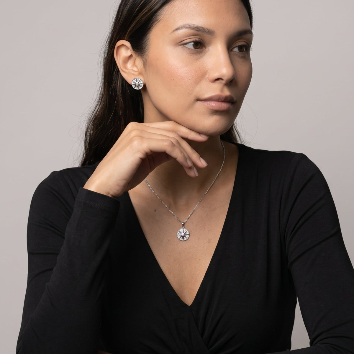 Enso Silver Star Pendant Necklace and Earrings Set