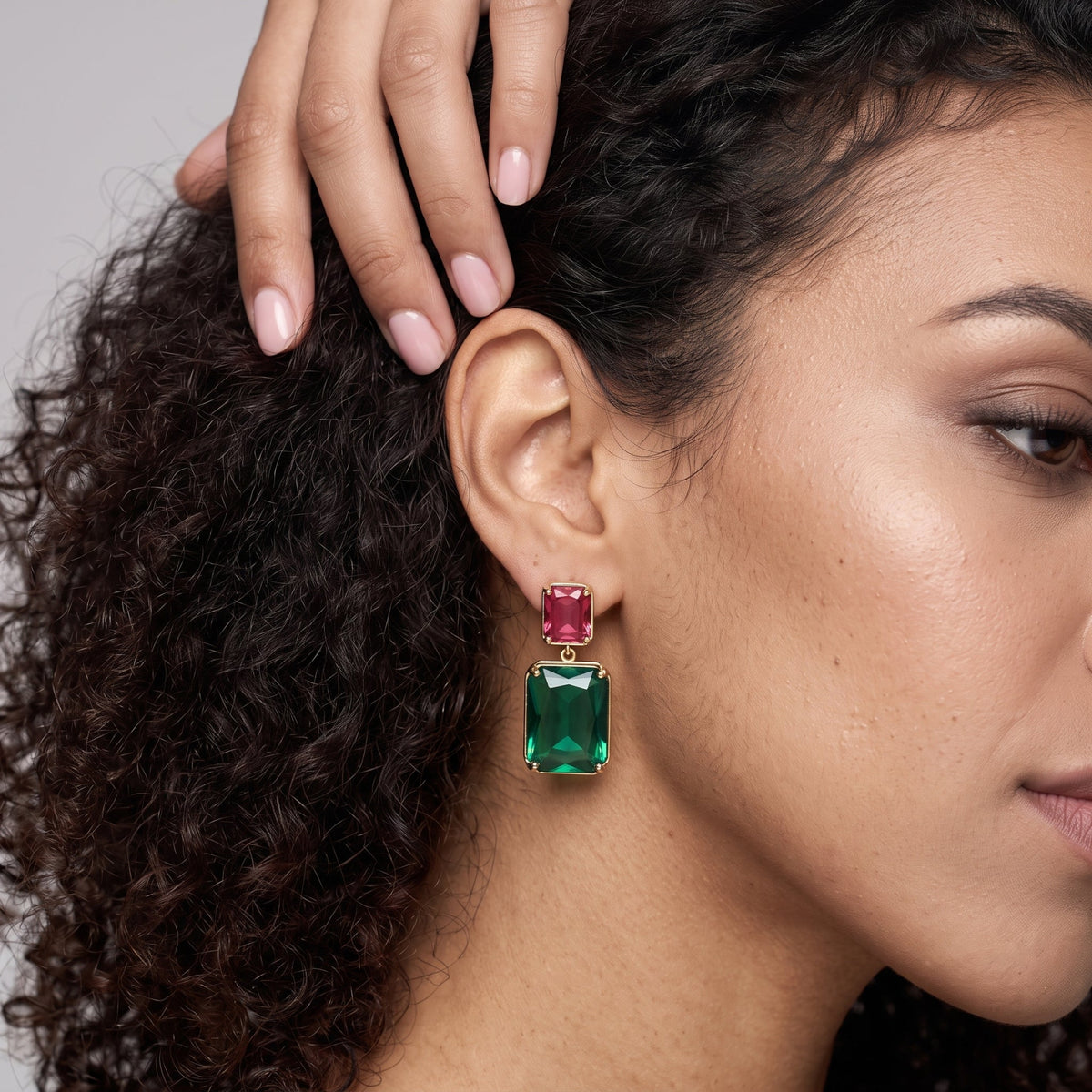 Shikaku Green and Red Stone Earrings