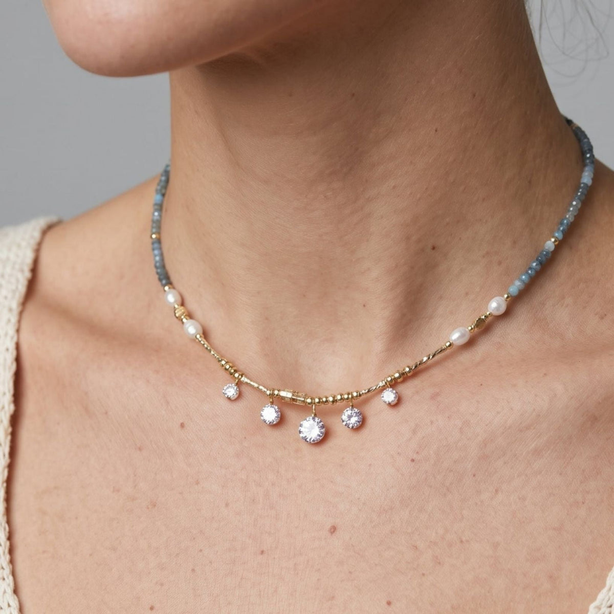 Enso Bead and Stone Necklace