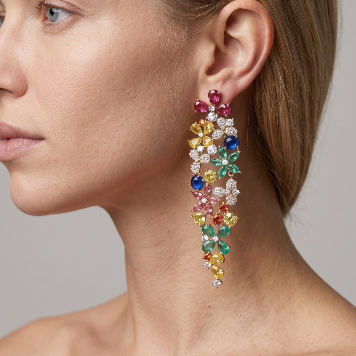 Hanabi Multi Stone Floral Chandelier Earrings