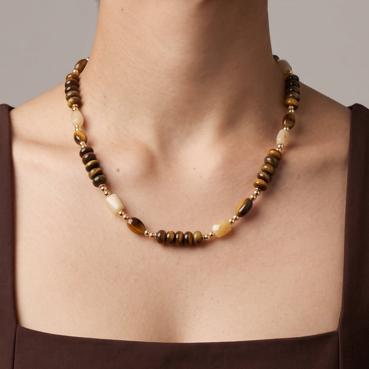 Nekomeishi Tiger's Eye Beaded Necklace