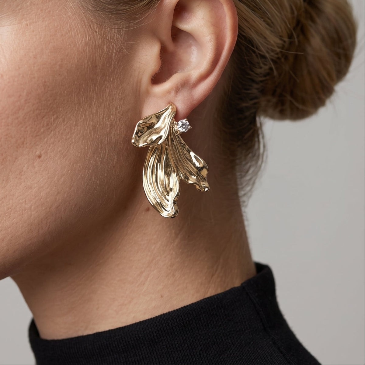 Kinmokusei Gold Petal Statement Earrings