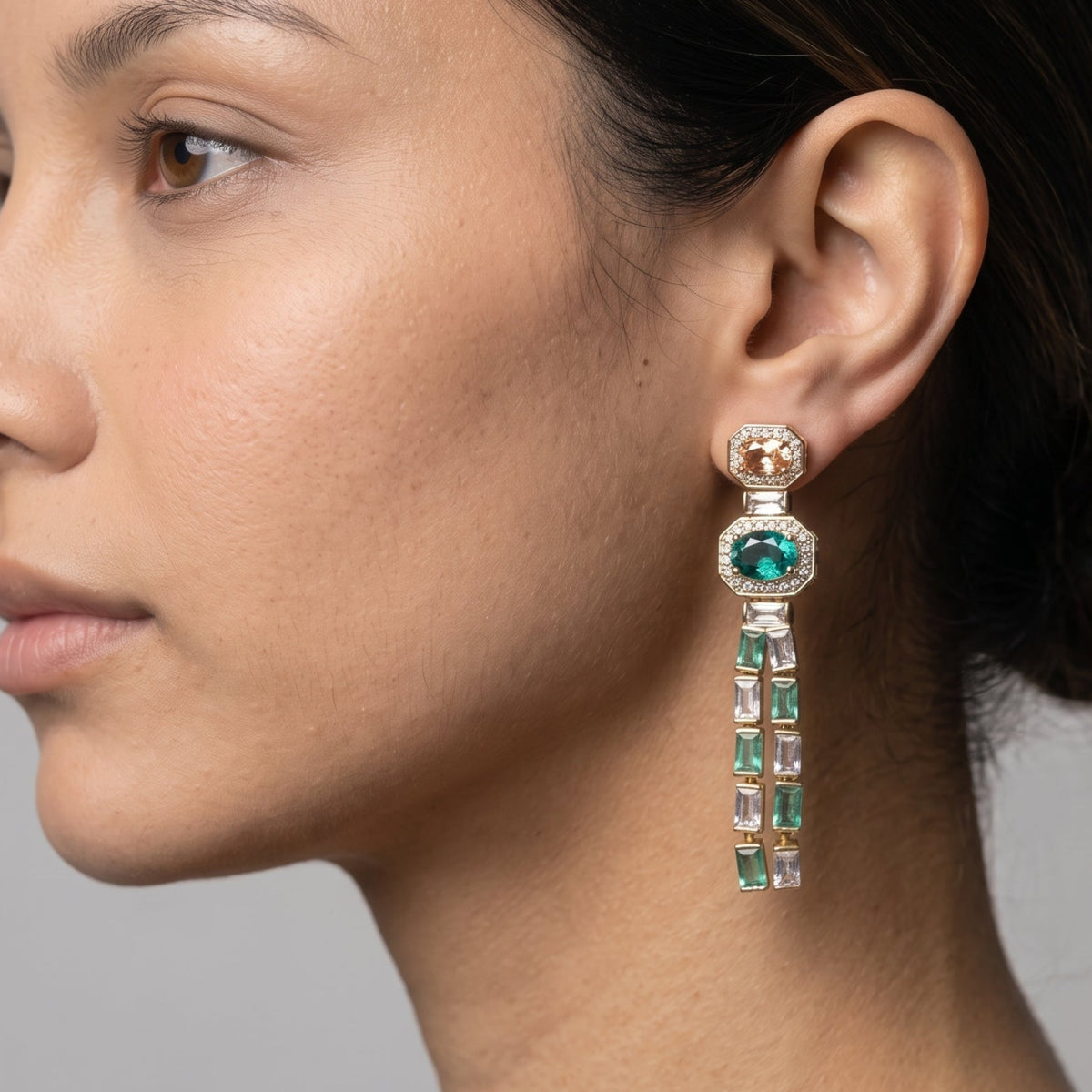 Hanabi Mint and Peach Stone Drop Earrings
