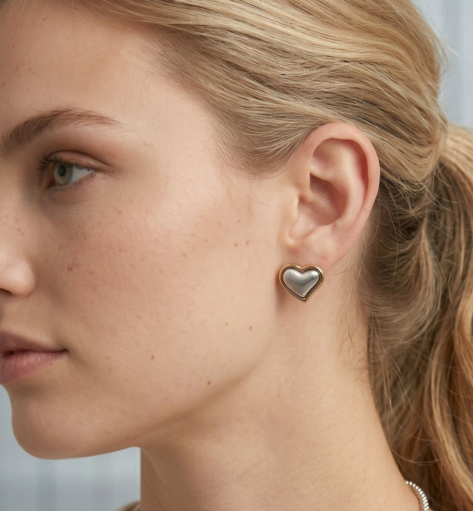 Kokoro Mixed Metal Heart Stud Earrings