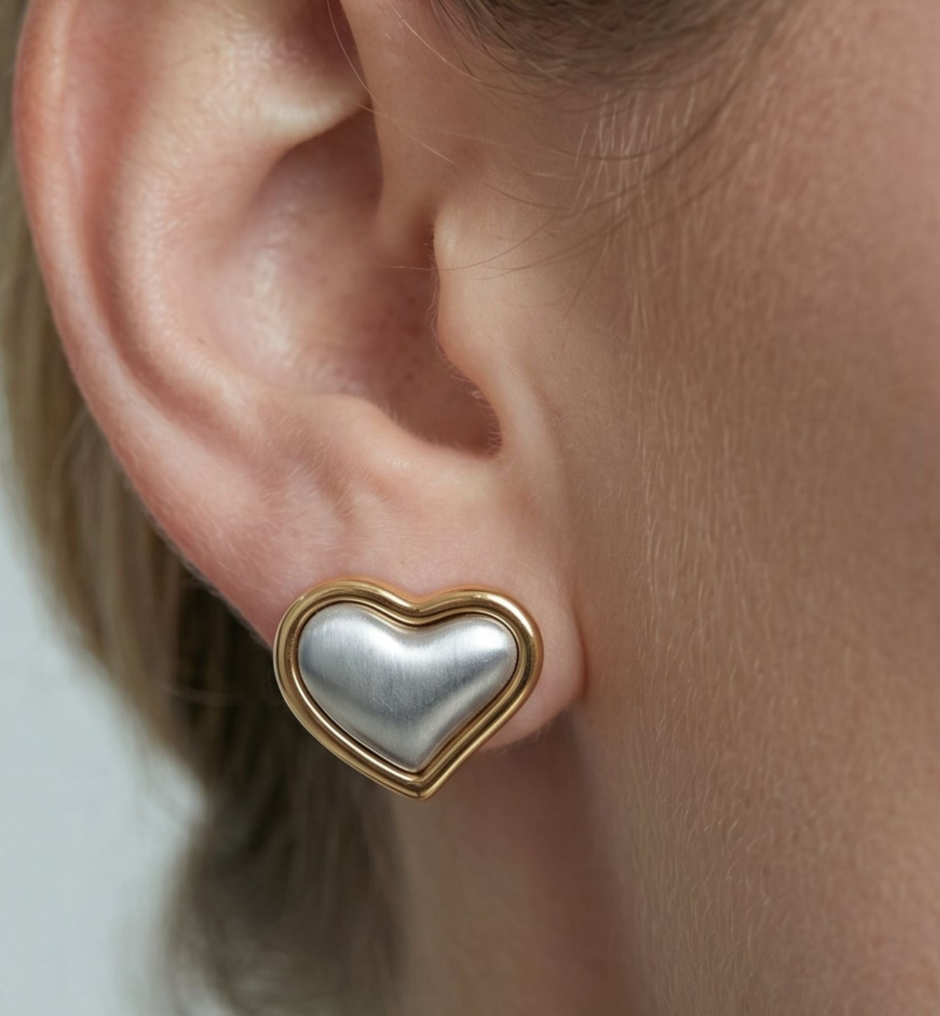 Kokoro Mixed Metal Heart Stud Earrings