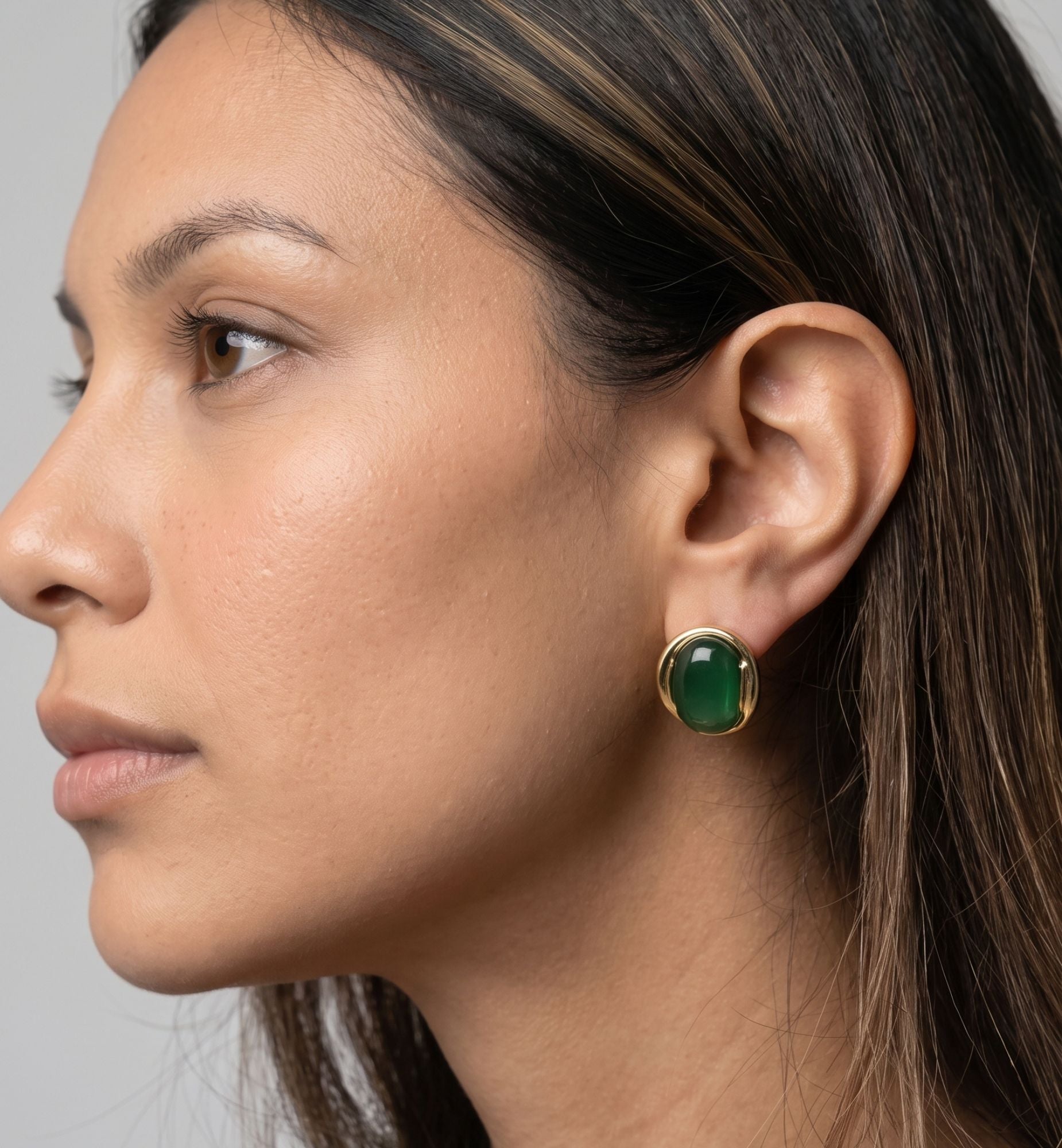 Enso Green Stone Stud Earrings