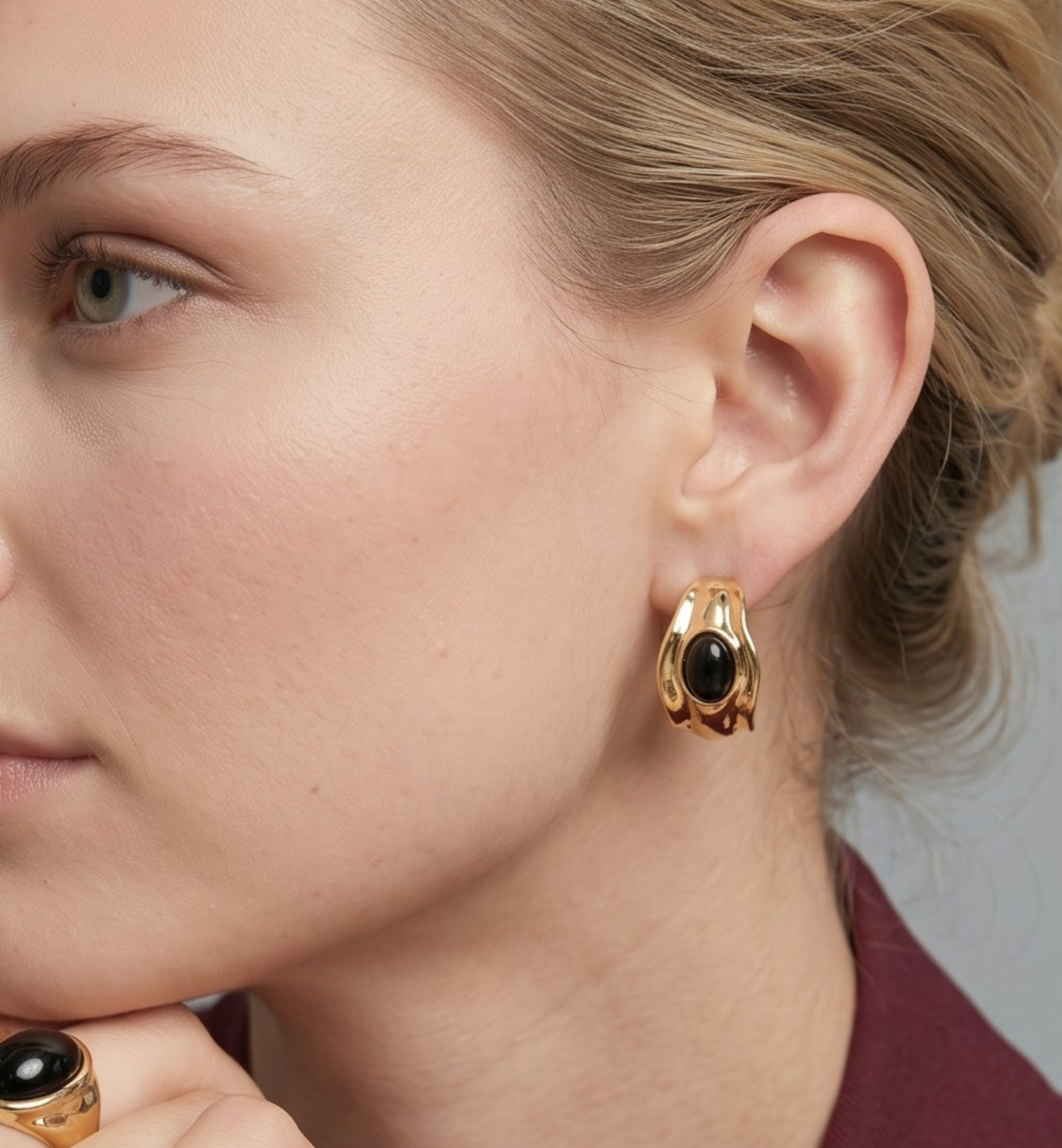 Enso Black Onyx Molten Gold Hoop Earrings