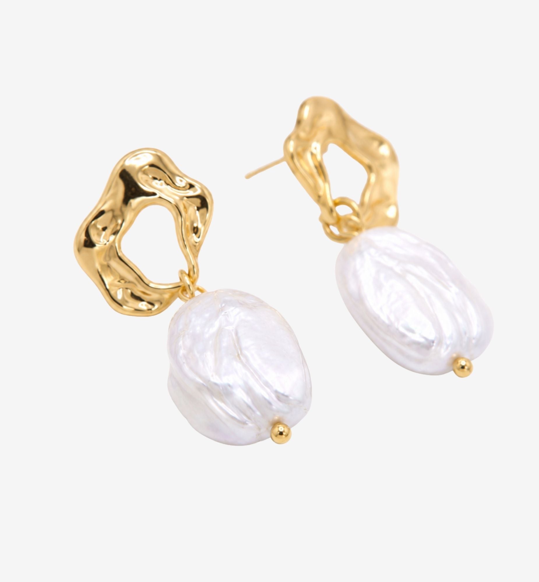 Shinju Baroque Pearl and Molten Gold Earrings