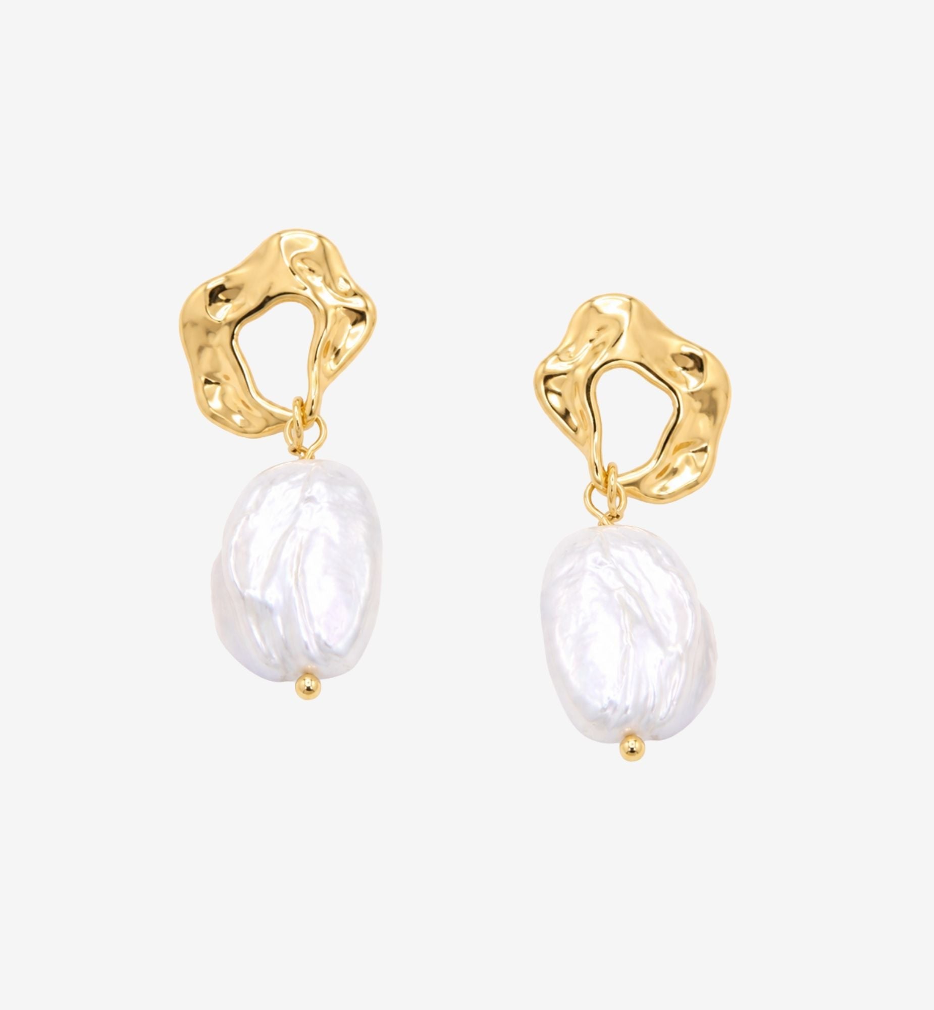 Shinju Baroque Pearl and Molten Gold Earrings