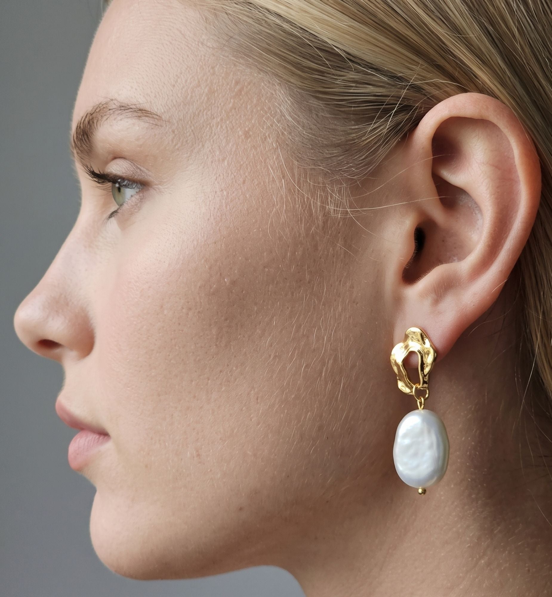 Shinju Baroque Pearl and Molten Gold Earrings