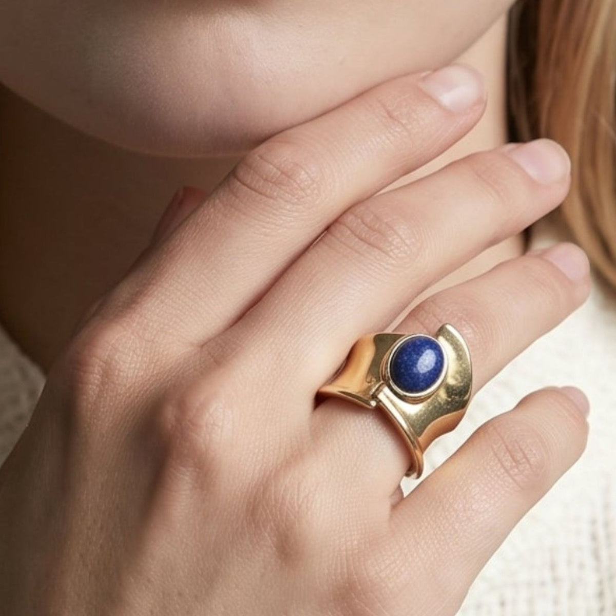 Enso Sculptural Navy Lapis Lazuli Stone Ring