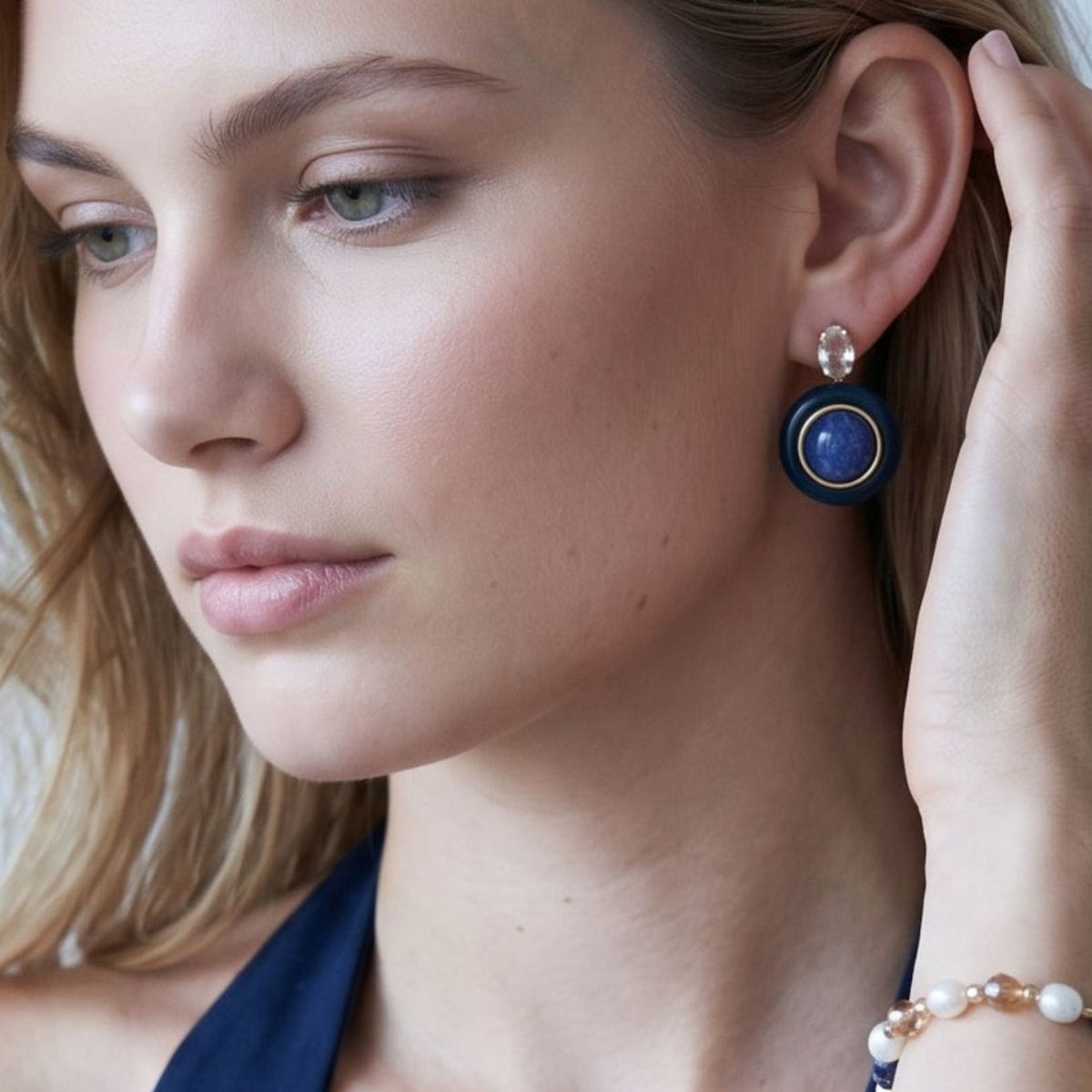 Enso Lapis Lazuli Round Stud Earrings