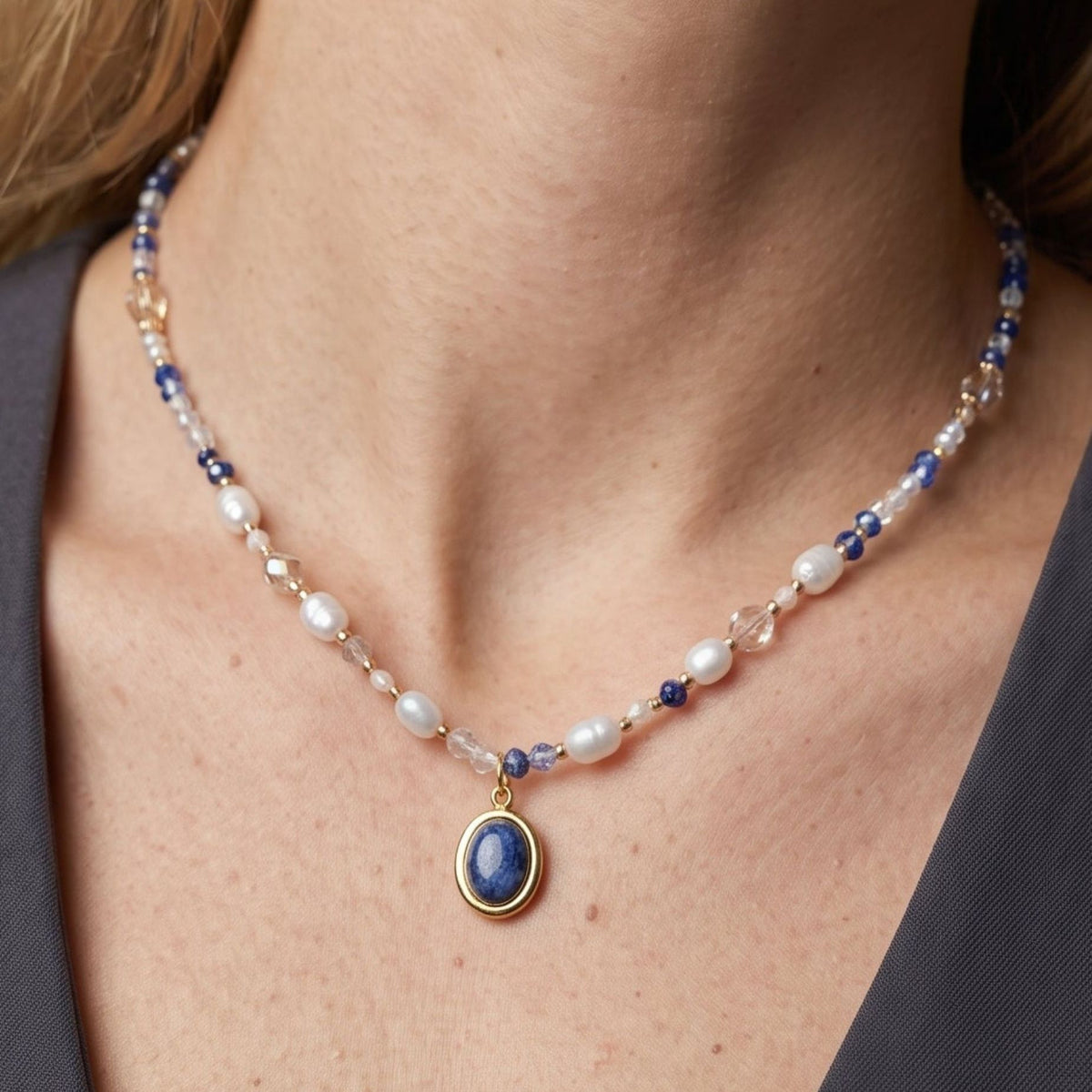 Enso Crystal Necklace with Sodalite Pendant