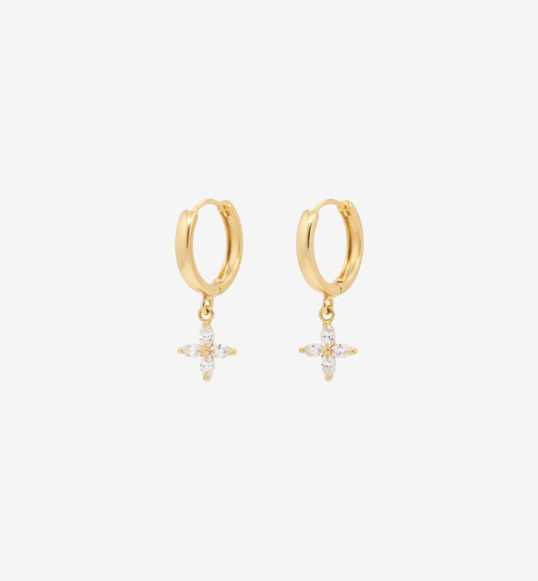 Kinmokusei Gold Flower Drop Huggie Hoop Earrings