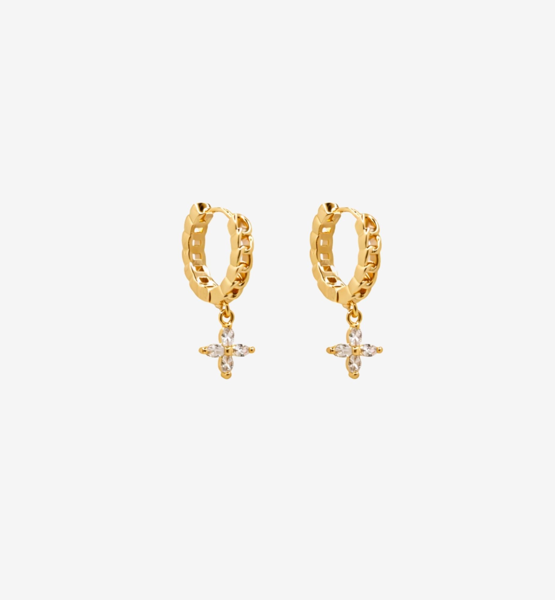 Kinmokusei Gold Flower Drop Chain Hoop Earrings