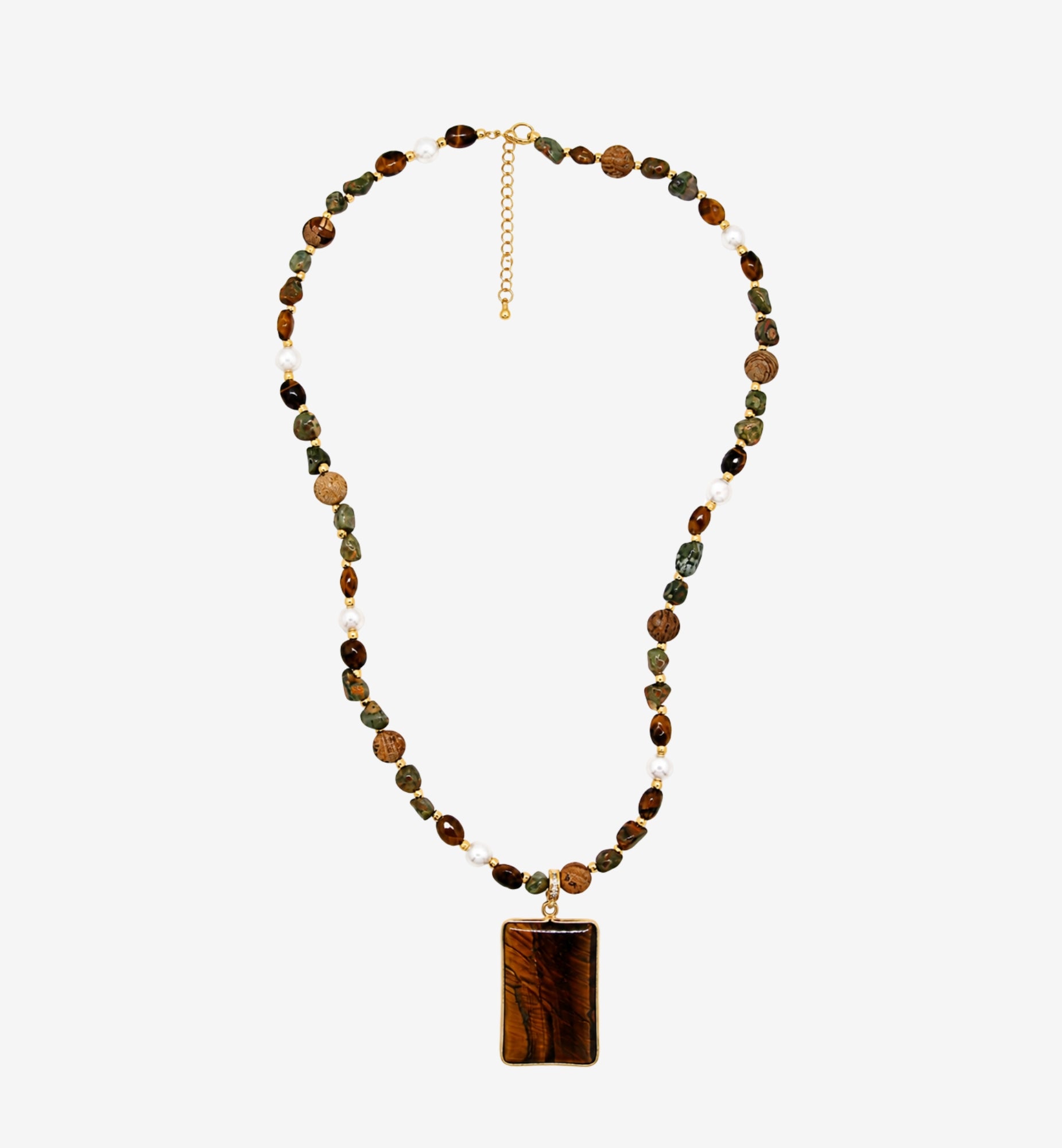 Nekomeishi Tigers Eye and Semi-Precious Stones Necklace