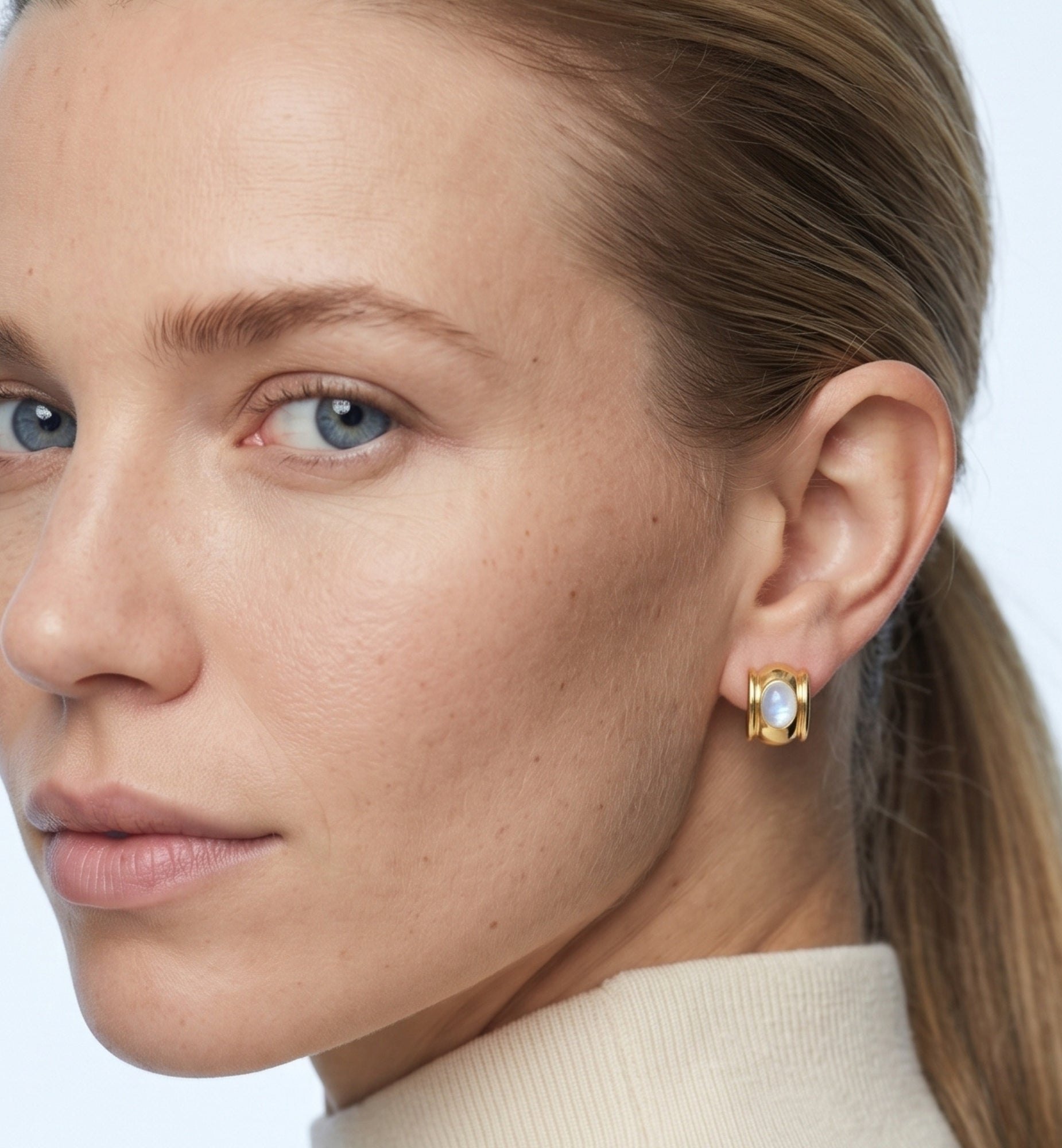 Enso Moonstone Huggie Hoop Earrings