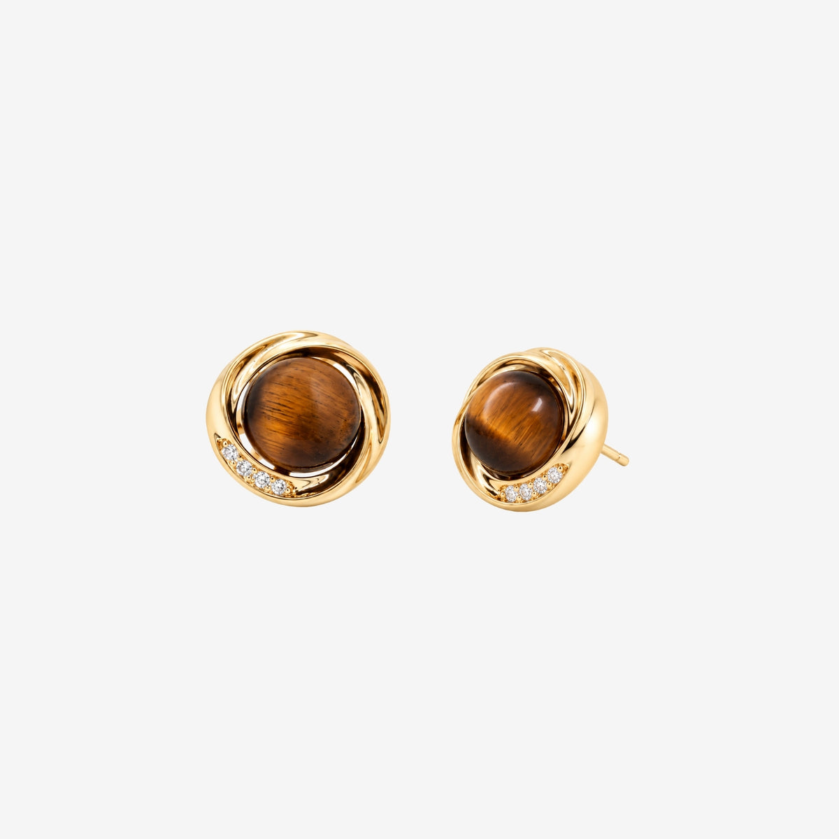 Nekomeishi Tigers Eye Gold Stone Stud Earrings