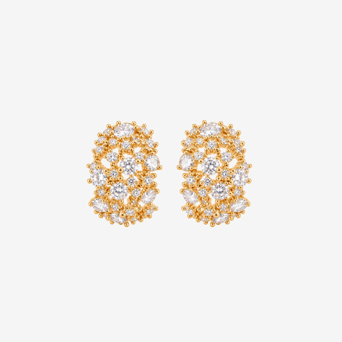 Kinmokusei Gold Floral and Stone Hoop Earrings