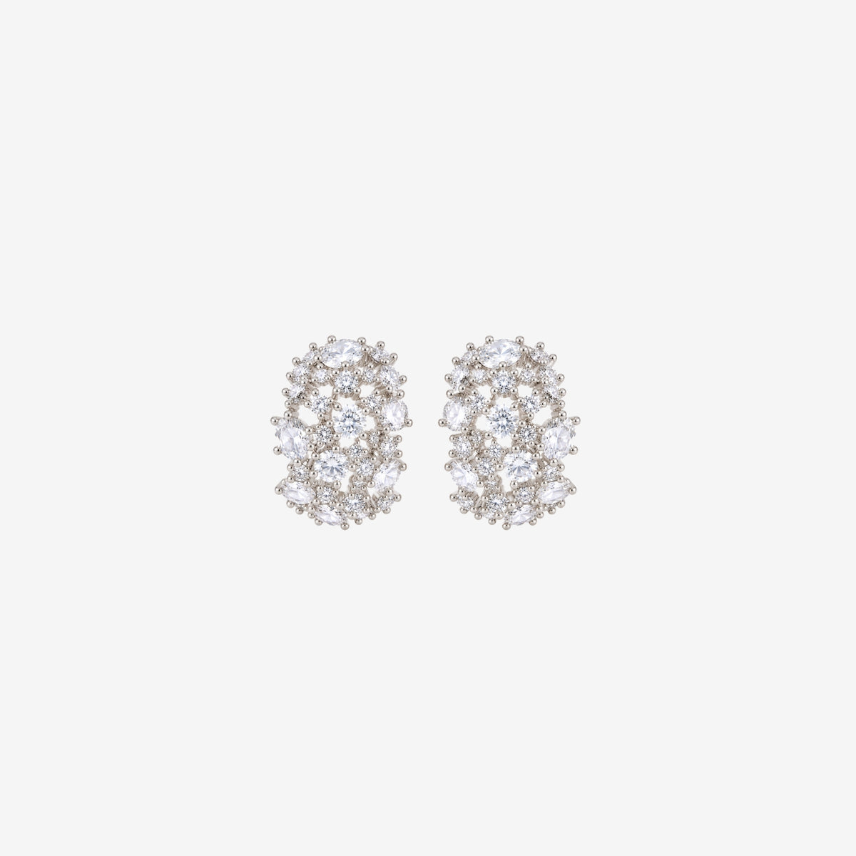Kinmokusei Silver Floral and Stone Hoop Earrings