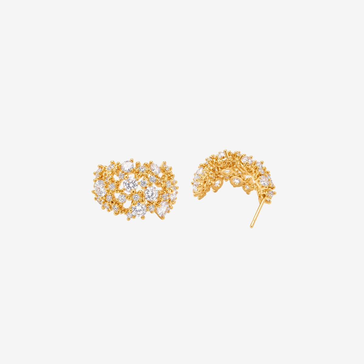 Kinmokusei Gold Floral and Stone Hoop Earrings