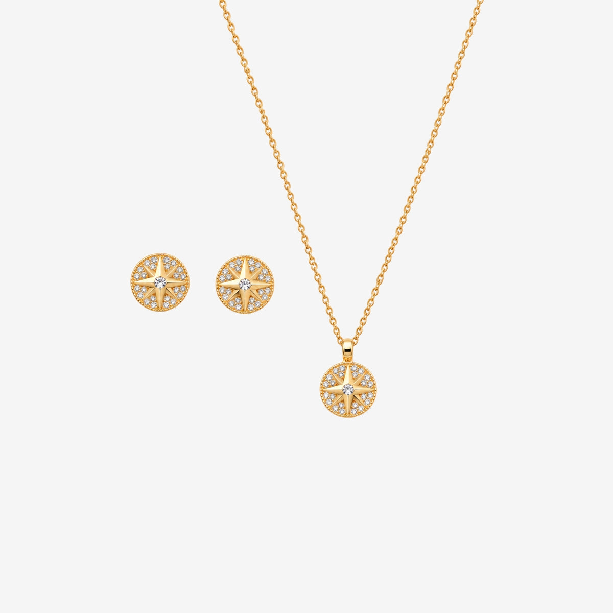 Enso Gold Star Pendant Necklace and Earrings Set
